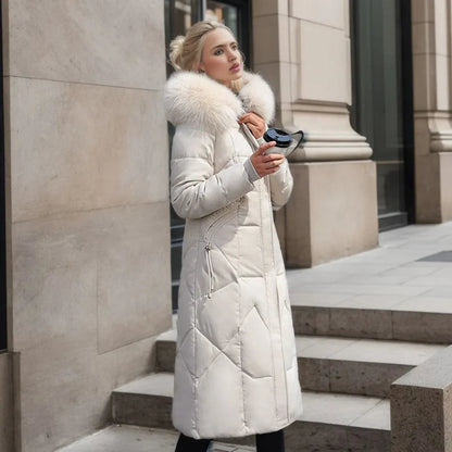 Manteau long en duvet pour femme, col chaud élégant