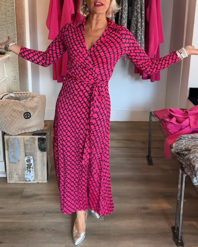 Robe longue élégante col en V pour femmes