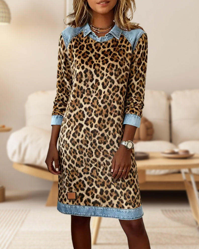 Elegantes Kleid Leopardenmuster Damen - IdealeKleiden