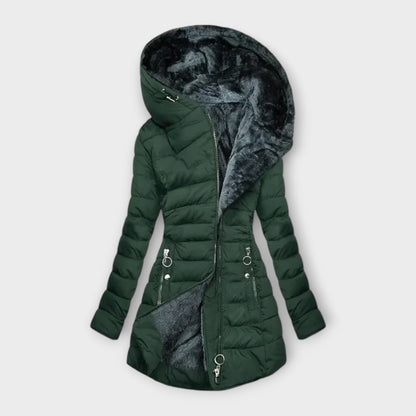 Doudoune longue d'hiver de luxe pour femme avec col en fourrure