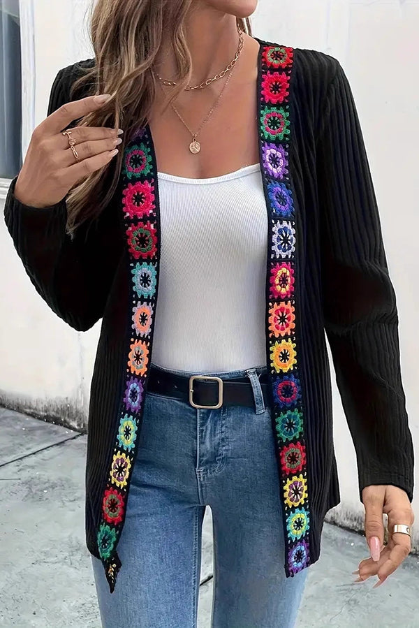 Cardigan élégant à motif floral Manches longues