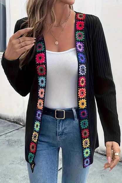 Cardigan élégant à motif floral Manches longues