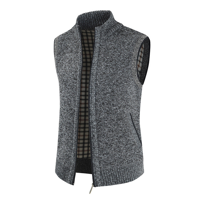 Gilet en tricot pour homme Col montant moderne Fermeture éclair