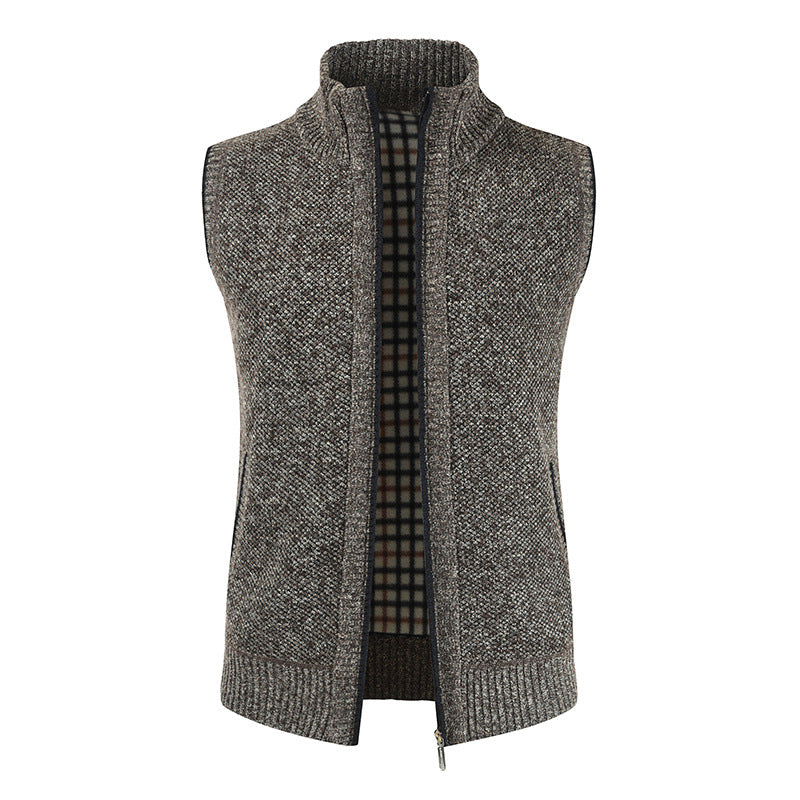 Gilet en tricot pour homme Col montant moderne Fermeture éclair