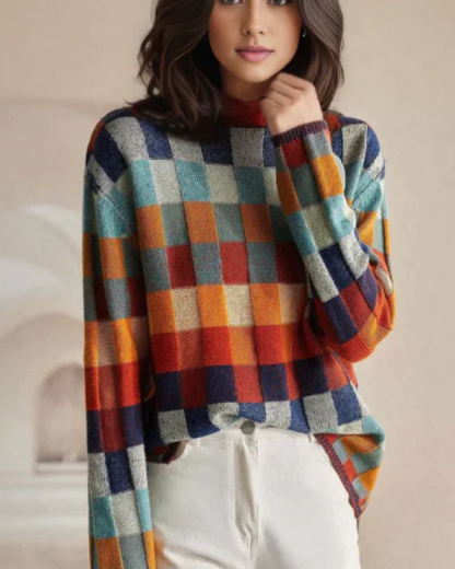 Pull en cachemire de luxe à col roulé patchwork