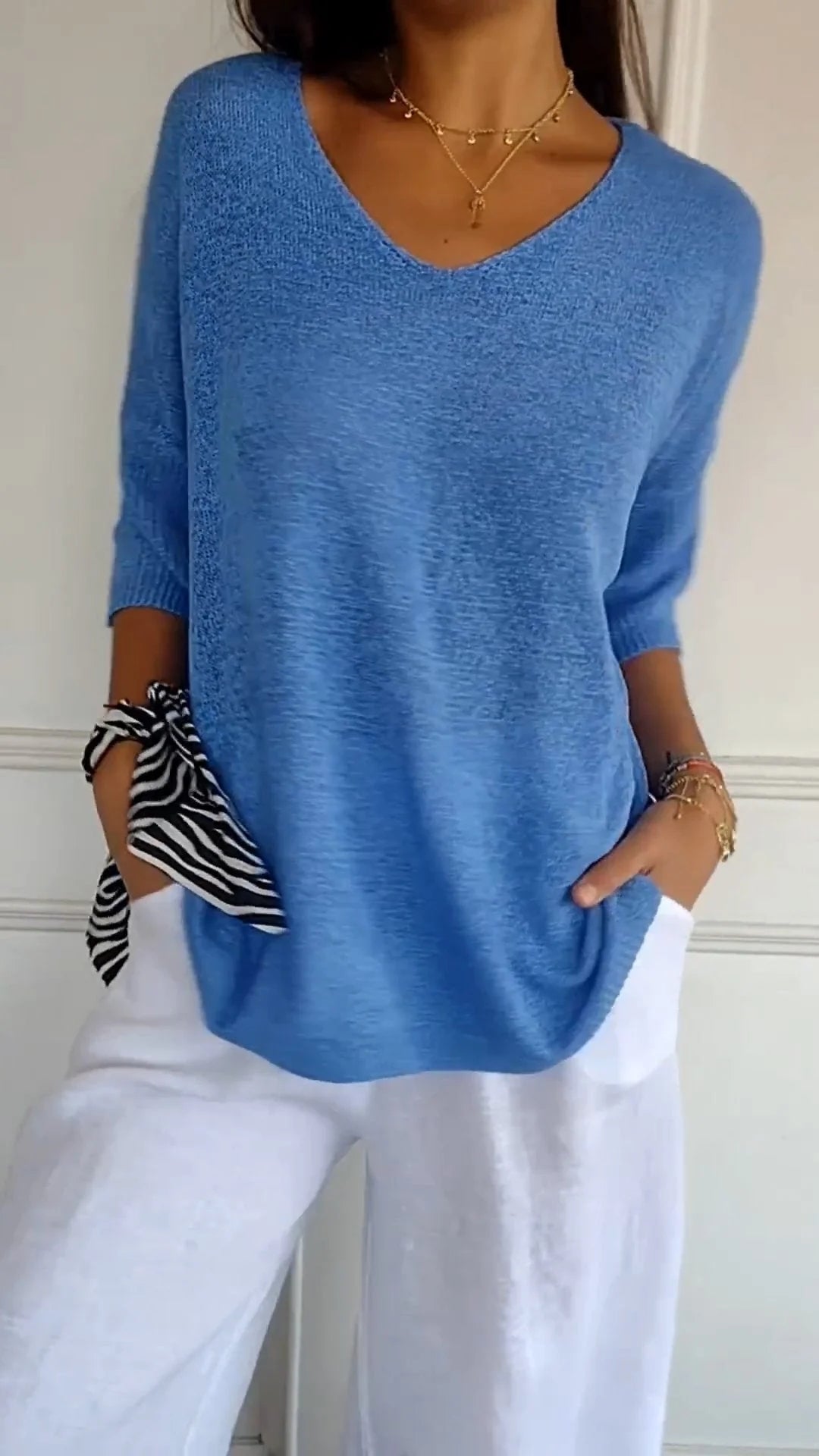 Pull Femme Col V Confortable Ample