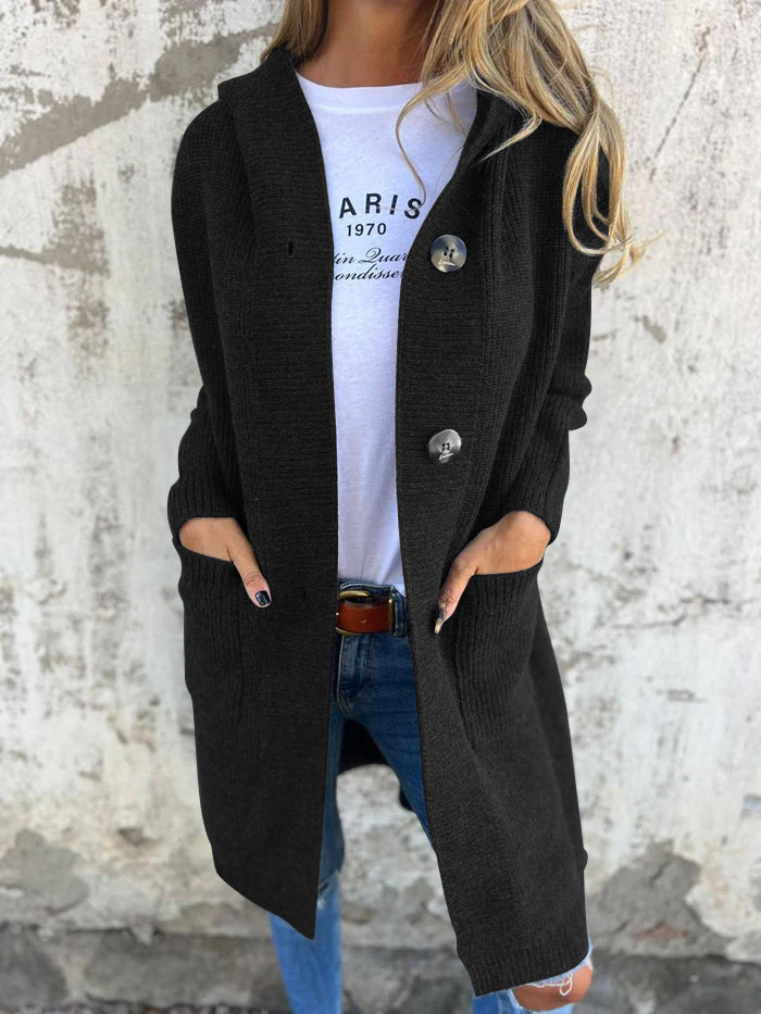 Cardigan long ouvert avec boutons et poches
