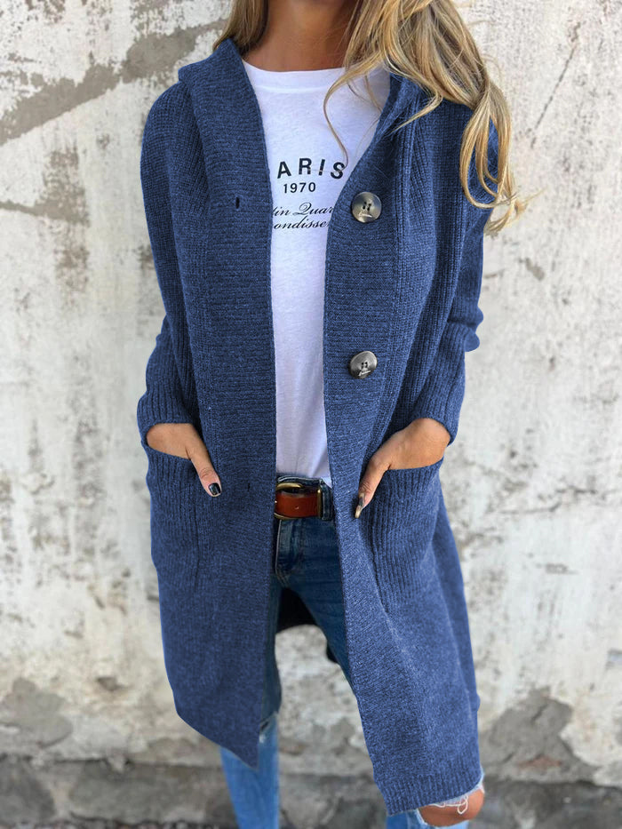 Cardigan long ouvert avec boutons et poches