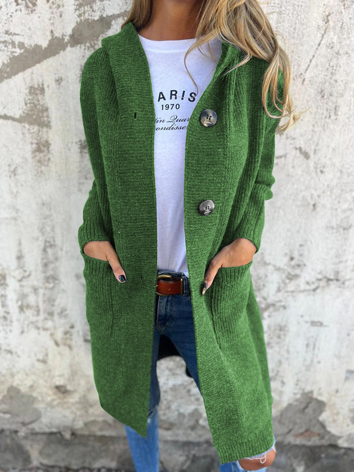 Cardigan long ouvert avec boutons et poches