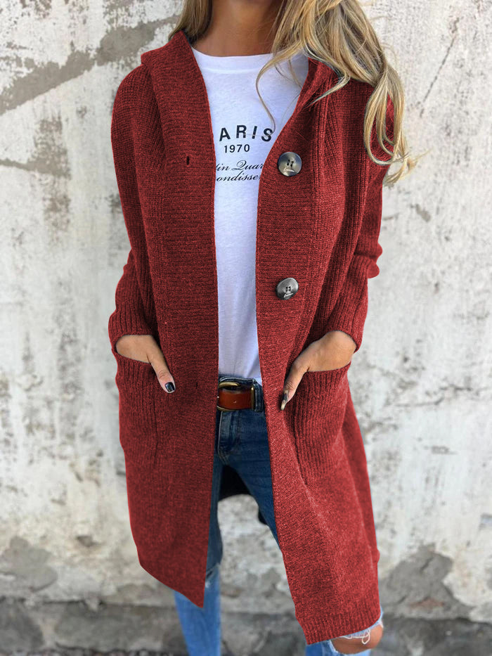 Cardigan long ouvert avec boutons et poches