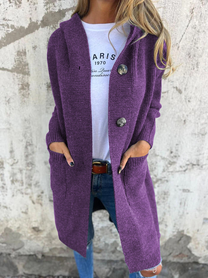 Cardigan long ouvert avec boutons et poches