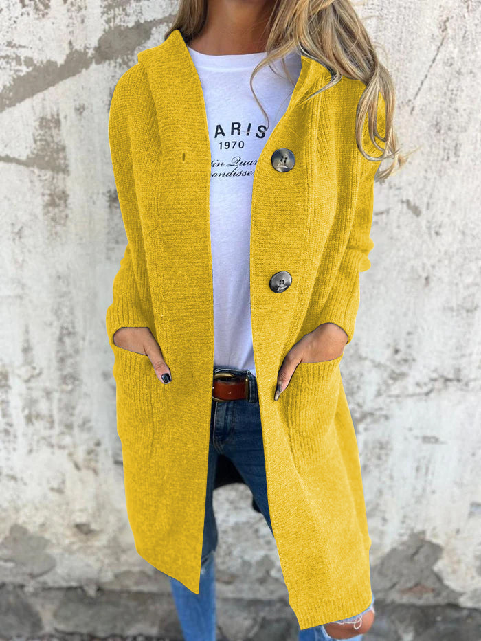 Cardigan long ouvert avec boutons et poches