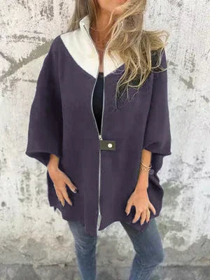 Veste courte chic à col montant et fermeture éclair