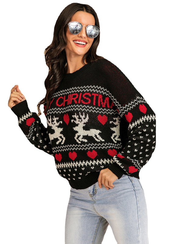 Pull de Noël motif renne tricoté