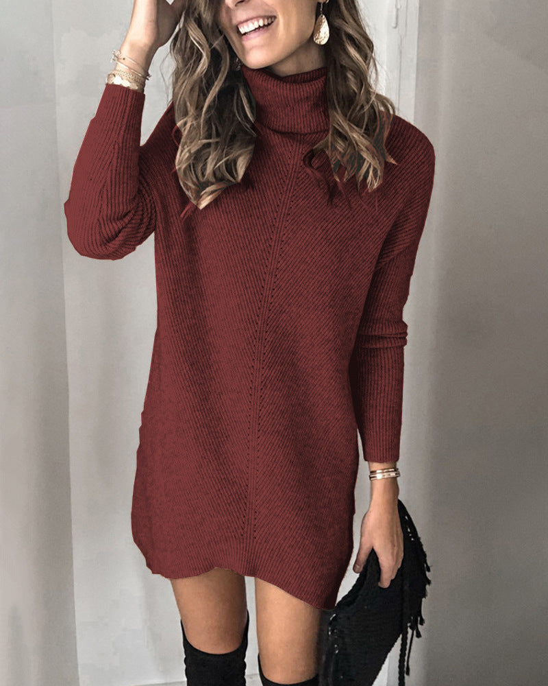 Robe pull femme Col haut Aspect côtelé Élégant