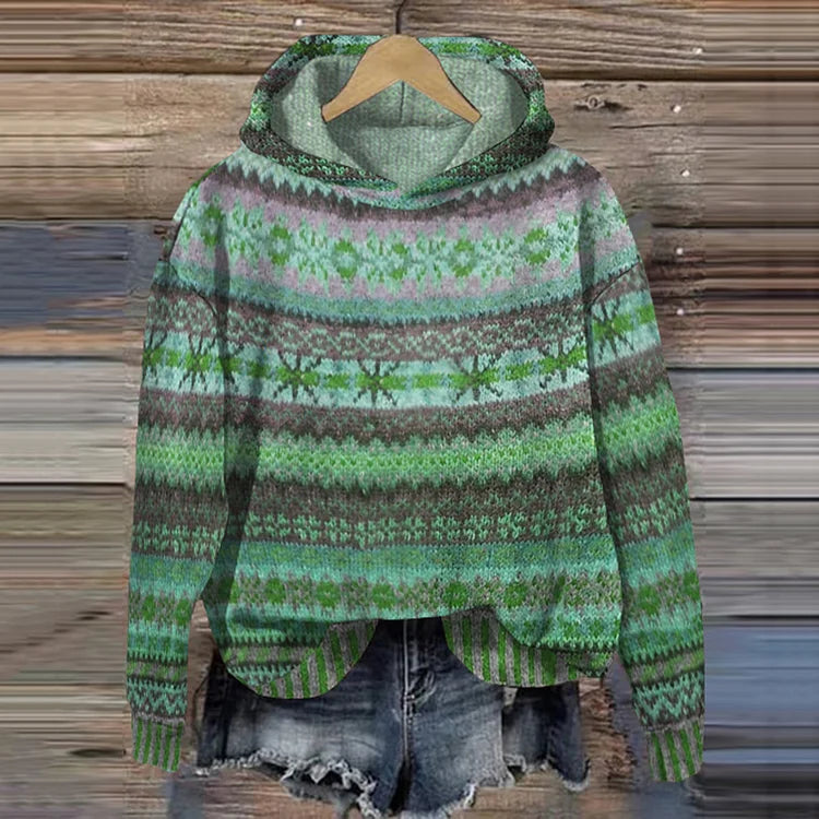 Pull en maille jacquard norvégien à capuche pour femme