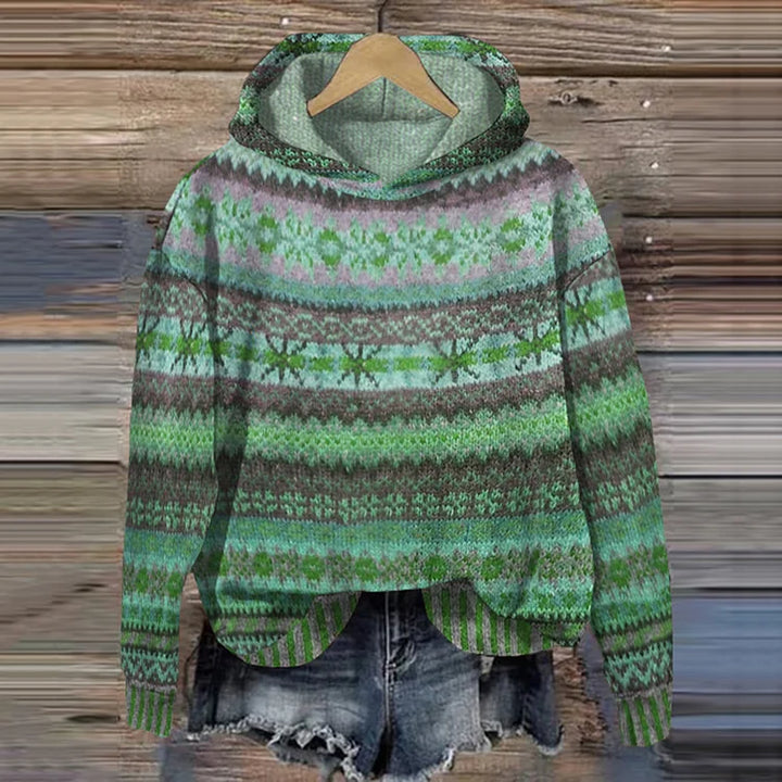 Pull en maille jacquard norvégien à capuche pour femme