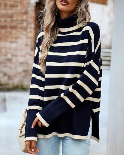 Pull à col roulé rayé et tendance