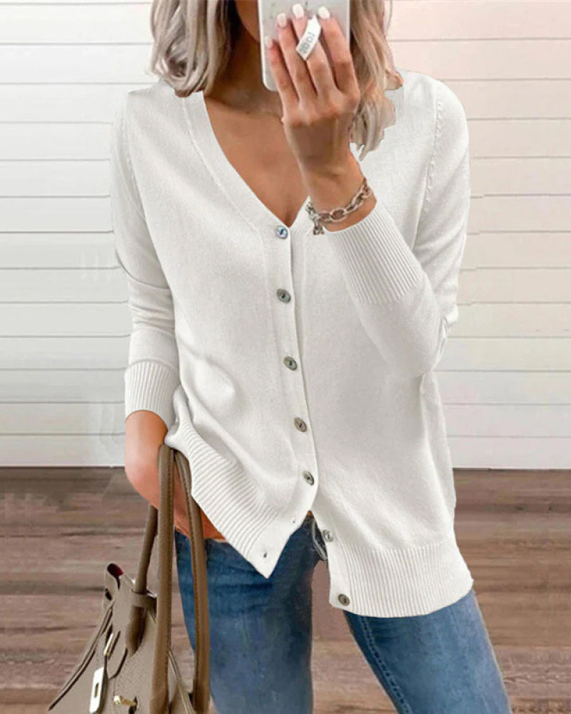 Débardeur tricoté pour femme col V boutonné