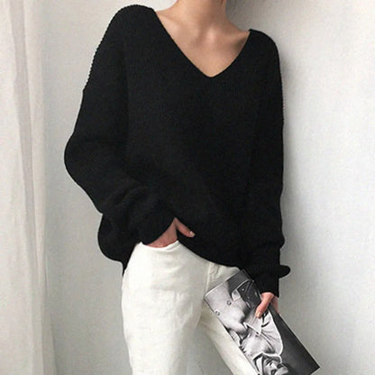 Pull-over femme confortable col en V décontracté