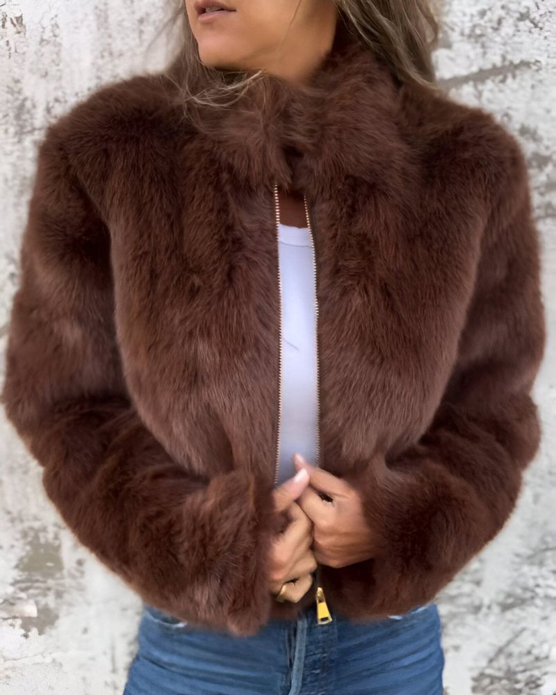 Winterjacke Damen Hochkragen Flauschig Warm - IdealeKleiden