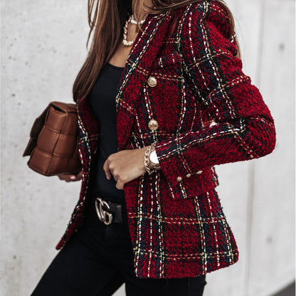 Blazer tendance en tweed à carreaux coupe slim