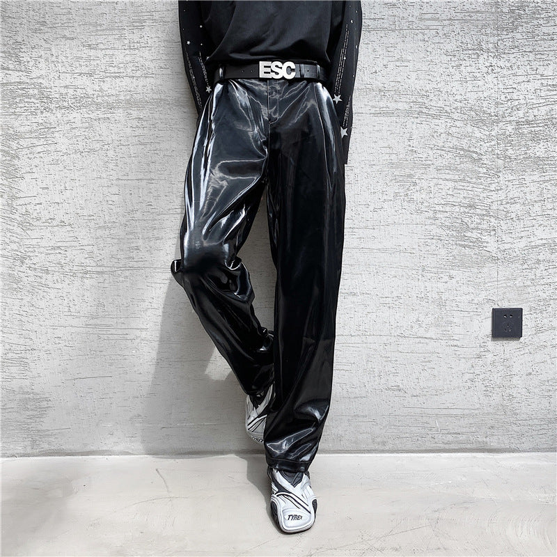 Pantalon en cuir verni pour hommes Pantalon de mariage élégant Noir