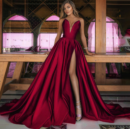 Robe de soirée élégante col en V traîne