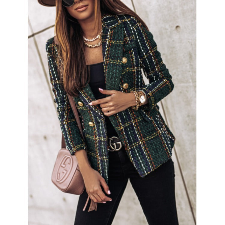 Blazer tendance en tweed à carreaux coupe slim