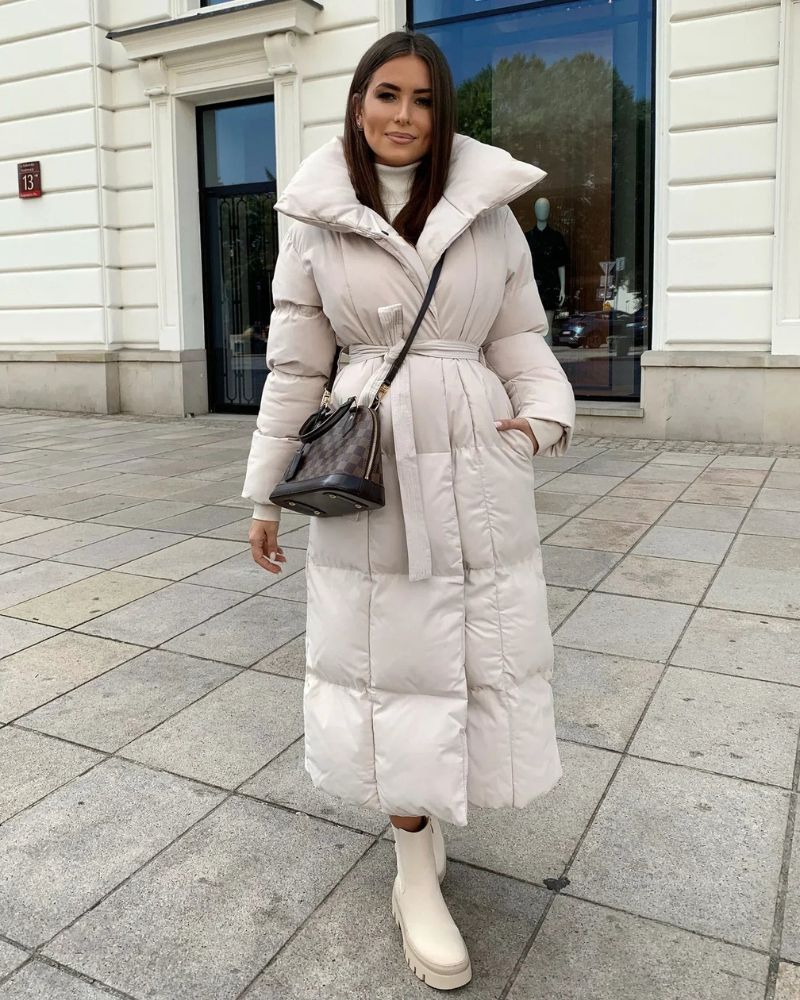 Doudoune longue femme avec ceinture