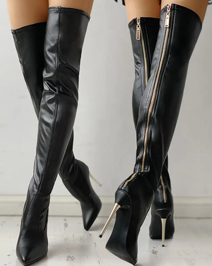 Bottes cuissardes femme Talon haut Fermeture éclair