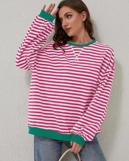 Sweat-shirt grandes tailles rayé manches longues