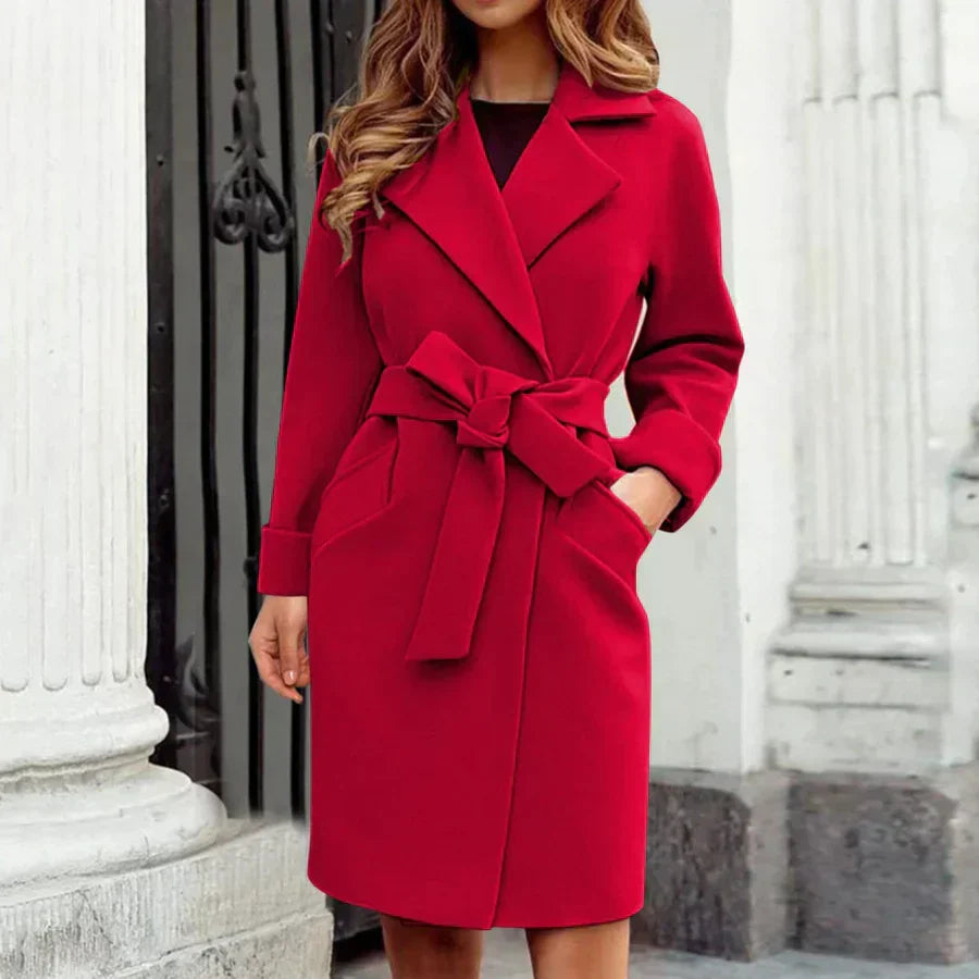Trench-coat classique en laine mélangée pour femme, longueur genoux