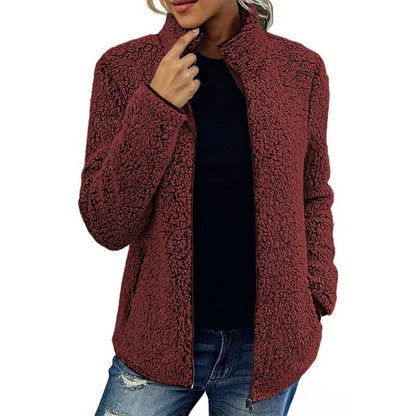 Weiche Damen Teddyjacke Hochgeschlossen Mit Reißverschluss - IdealeKleiden