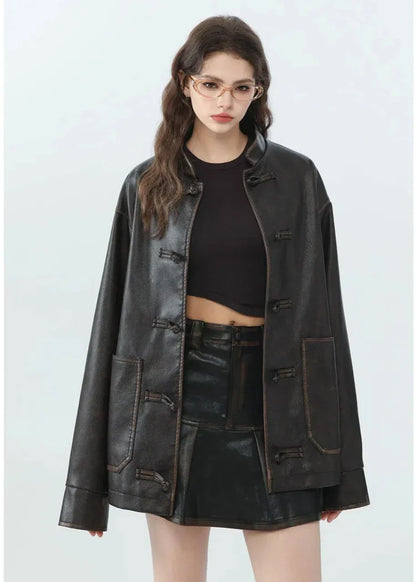 Blouson en cuir décontracté avec col montant Style moderne