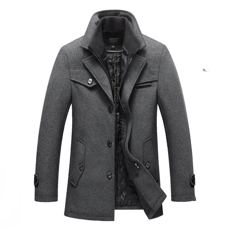 Manteau long en laine pour homme avec double fermeture éclair d'hiver