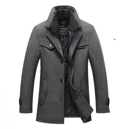 Manteau long en laine pour homme avec double fermeture éclair d'hiver
