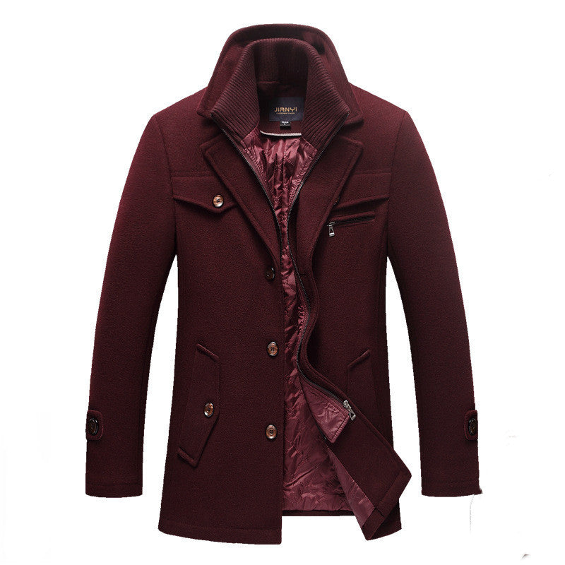 Manteau long en laine pour homme avec double fermeture éclair d'hiver