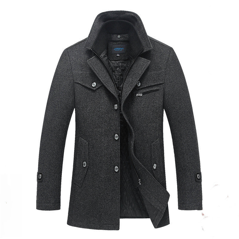 Manteau long en laine pour homme avec double fermeture éclair d'hiver