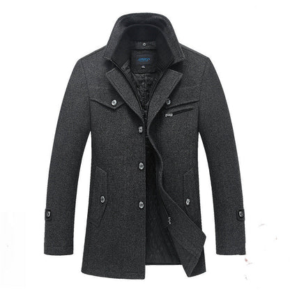 Manteau long en laine pour homme avec double fermeture éclair d'hiver