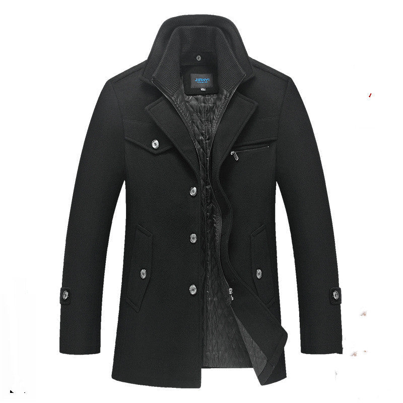 Manteau long en laine pour homme avec double fermeture éclair d'hiver