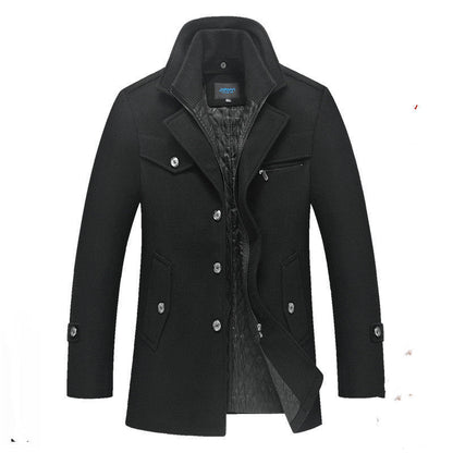 Manteau long en laine pour homme avec double fermeture éclair d'hiver