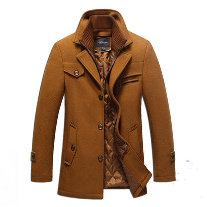 Manteau long en laine pour homme avec double fermeture éclair d'hiver