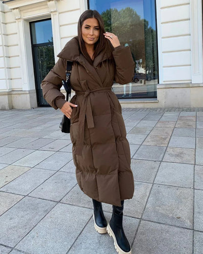 Doudoune longue femme avec ceinture