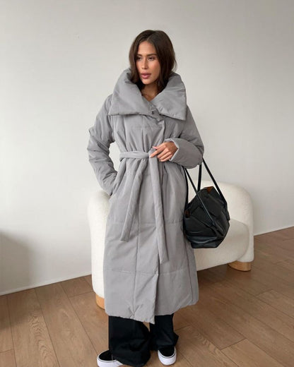 Doudoune longue femme avec ceinture