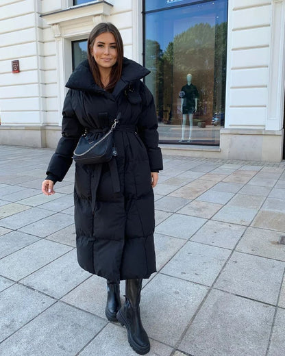 Doudoune longue femme avec ceinture