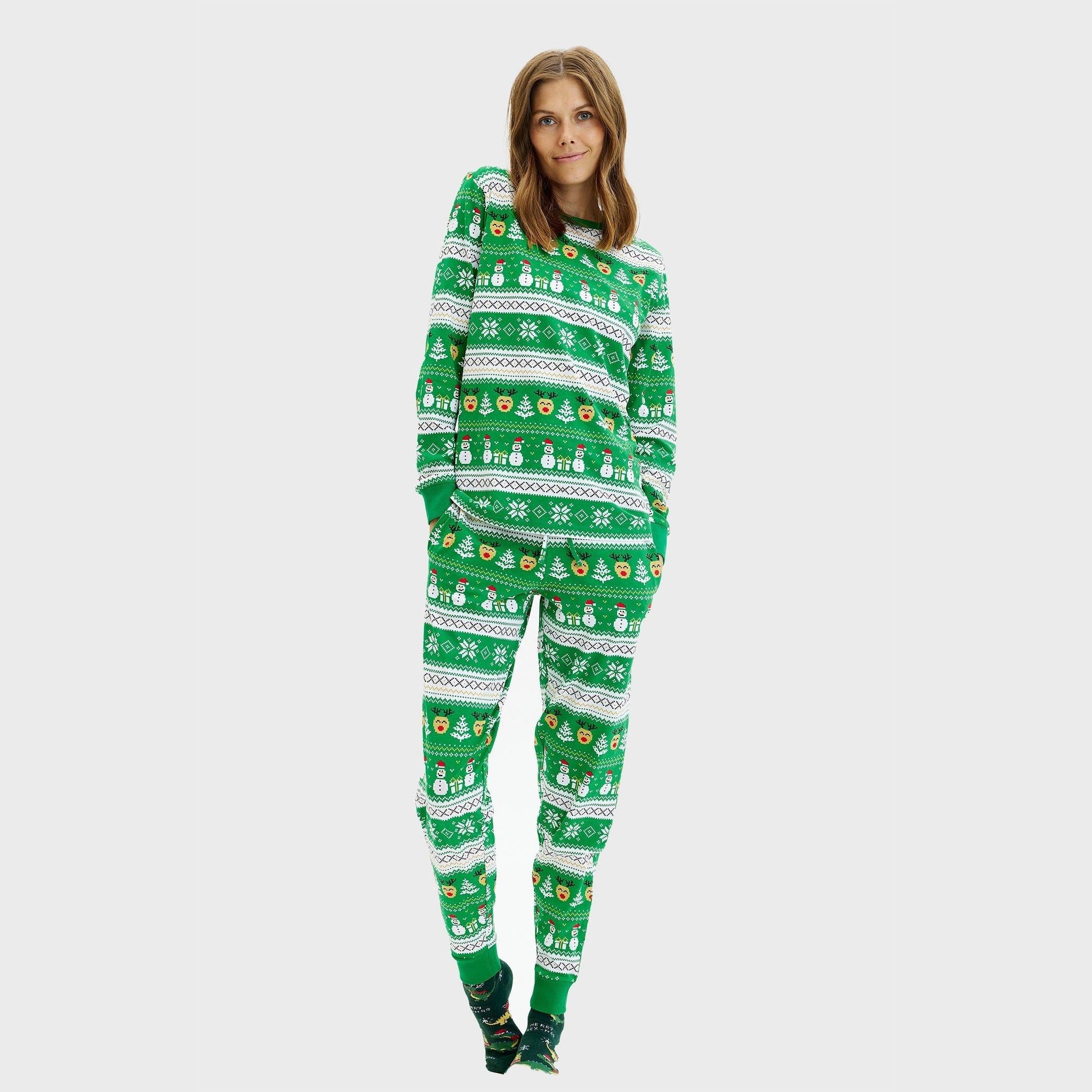 Weihnachtspyjama Grün Damen Elegant - IdealeKleiden