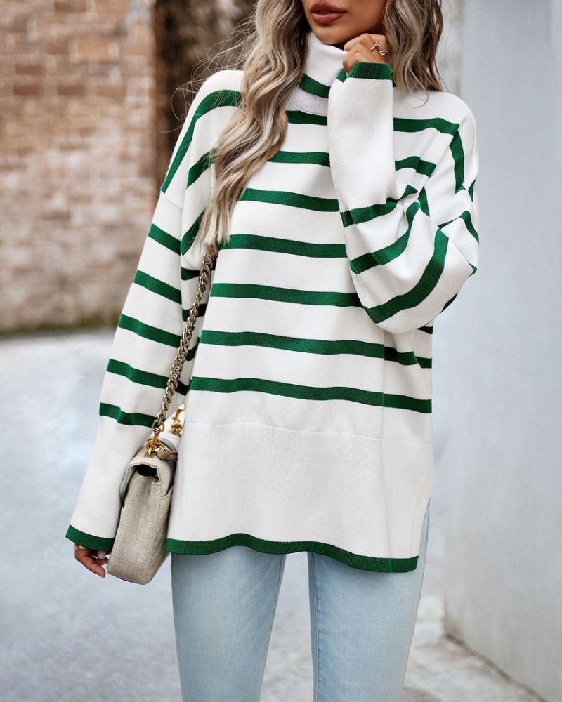 Pull à col roulé rayé et tendance