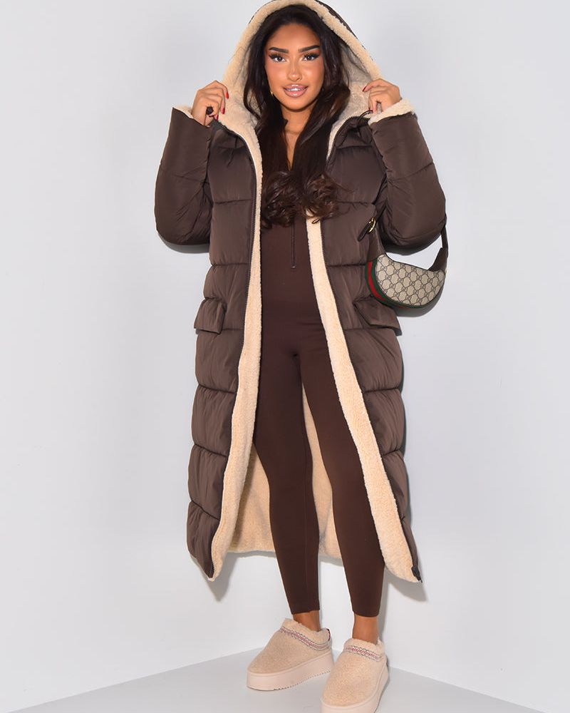 Longue veste d'hiver réversible femme