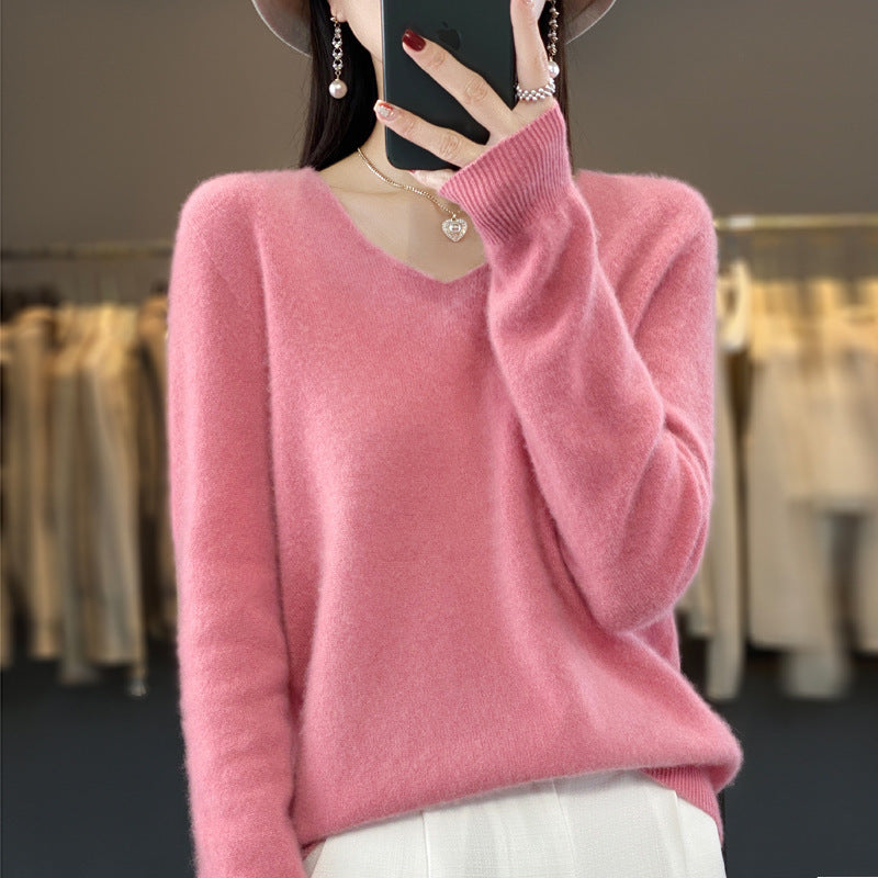 Pull confortable pour femme col en V chaud hiver